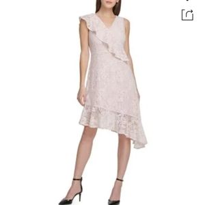 Donna Karan Pale Pink Lace Asymmetrical Sleeveless Midi Dress Saks 5th Avenue 12